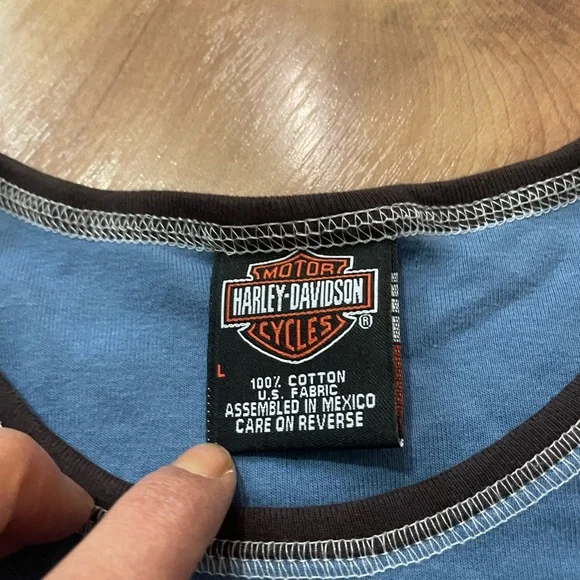 2006 Y2K Harley-Davidson Blue Tank Top with Eagle and Motorcycle - Picture 3 of 7